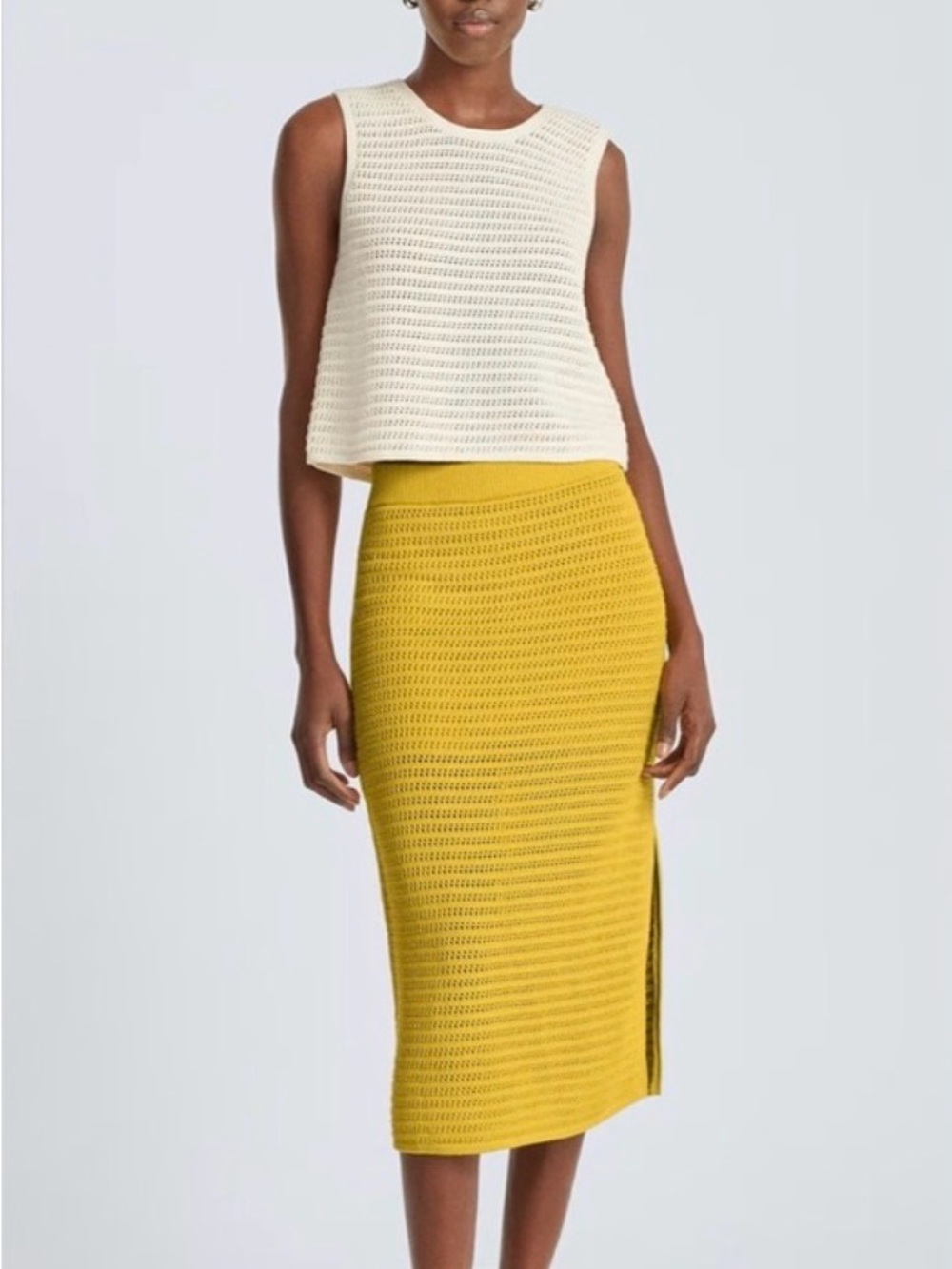 NWT Everlane Yellow Open Knit Midi Skirt Side Slit - Picture 3 of 3